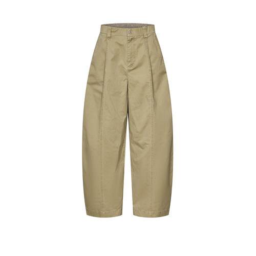 UR&DC2025秋季新款休闲工装琥珀流光风褶皱明线棉质锥形裤女长裤