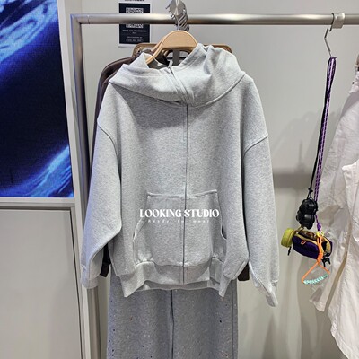 UR&DC2025秋季新款运动风休闲日常连帽拉链超宽松纯色卫衣外套女