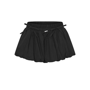 UR&DC2025夏季新款蝴蝶结松紧腰抽绳裙裤花苞裙超短款黑色短裤女