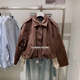 UR&DC2025冬季新款复古琥珀流光风仿麂皮绒超宽松短款棉服外套女