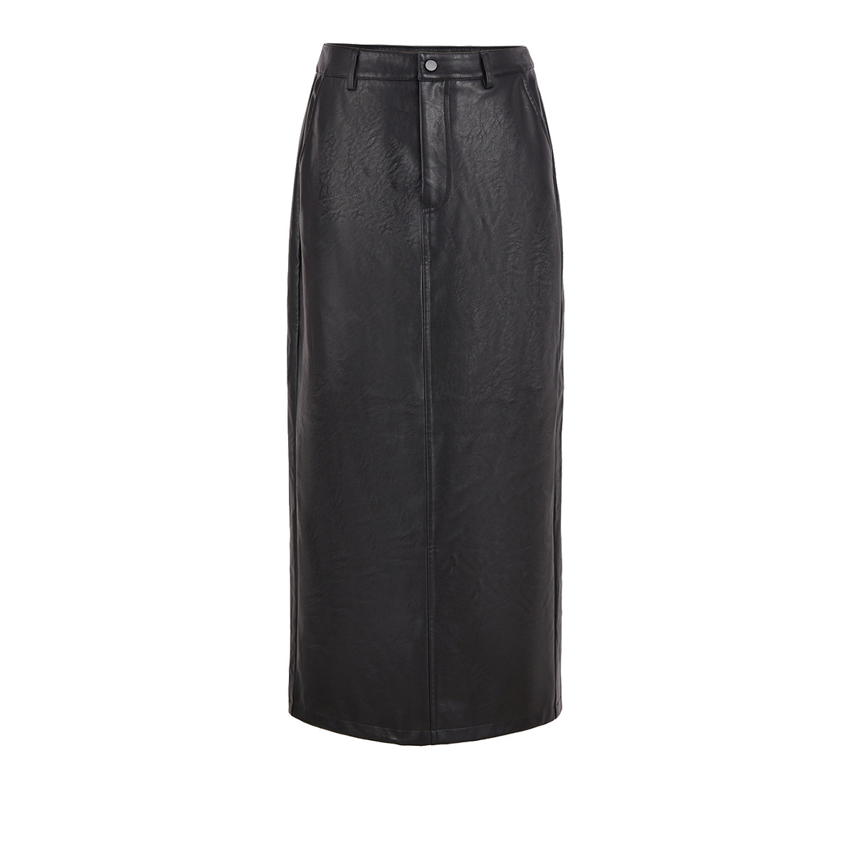 UR&DC2024冬季新款高级感美式复古摩登直筒后开衩半身裙PU皮裙女