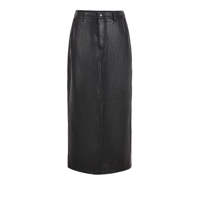 UR&DC2024冬季新款高级感美式复古摩登直筒后开衩半身裙PU皮裙女