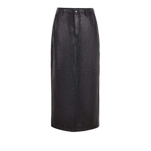 UR&DC2024冬季新款高级感美式复古摩登直筒后开衩半身裙PU皮裙女