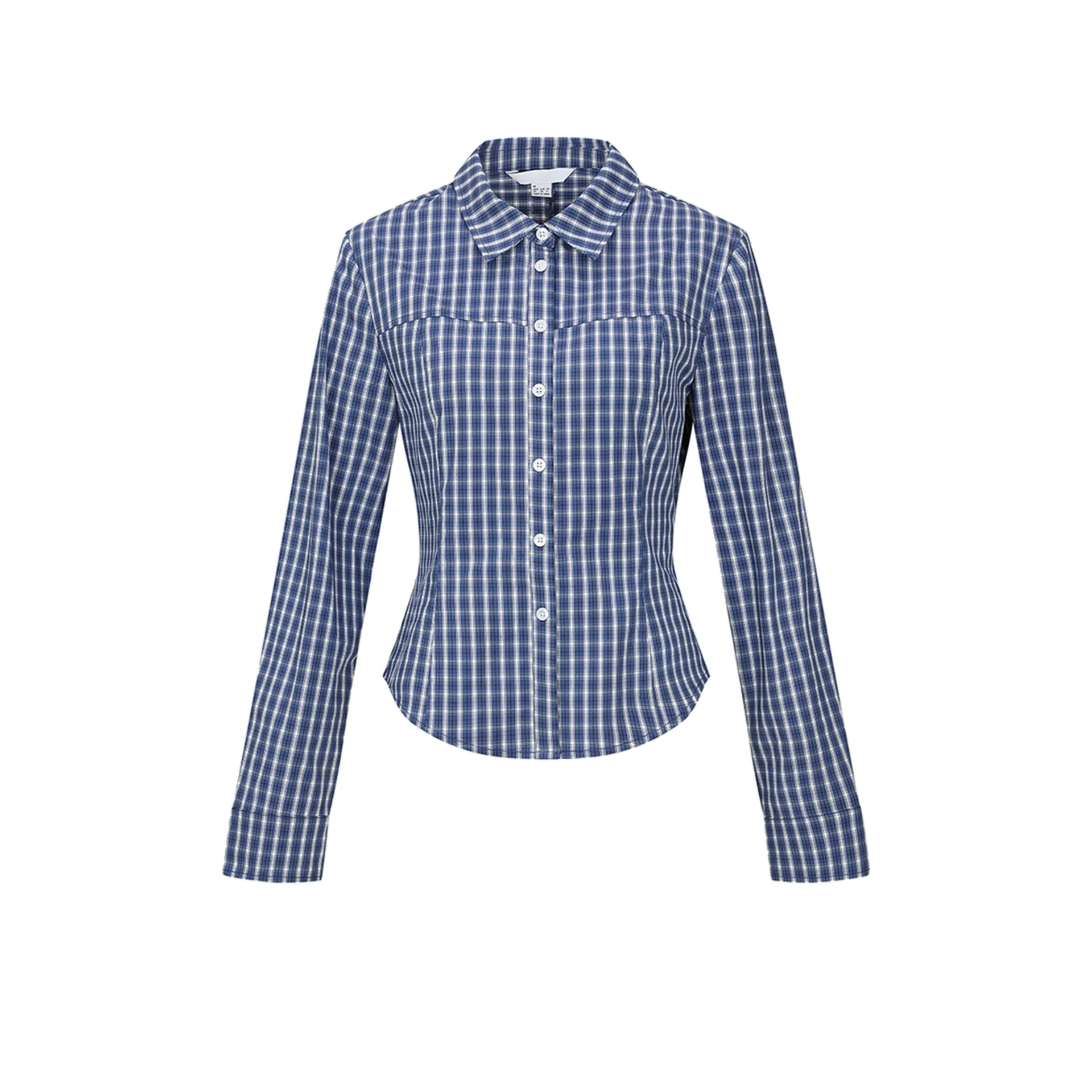 UR&DC2025秋季新款休闲百搭撞色格纹翻领长袖开襟衬衫女短款上衣