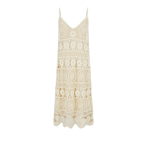 UR&DC2024夏季新款法式海边度假风钩针提花镂空针织V领吊带连衣裙