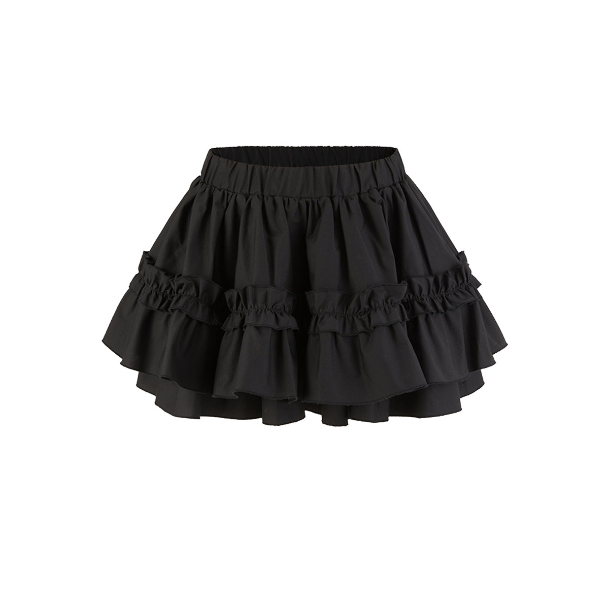 UR&DC2025夏季新款法式木耳边松紧腰超宽松蛋糕半裙A字裙叠层短裙