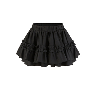 UR&DC2025夏季新款法式木耳边松紧腰超宽松蛋糕半裙A字裙叠层短裙