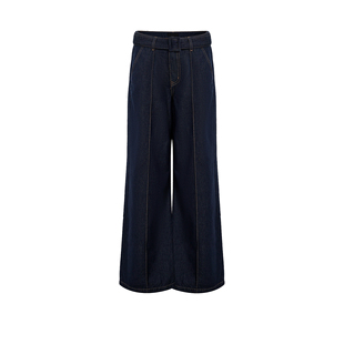 UR&DC2026春季新款休闲气质撞色明线立缝腰带牛仔长裤女微喇叭裤