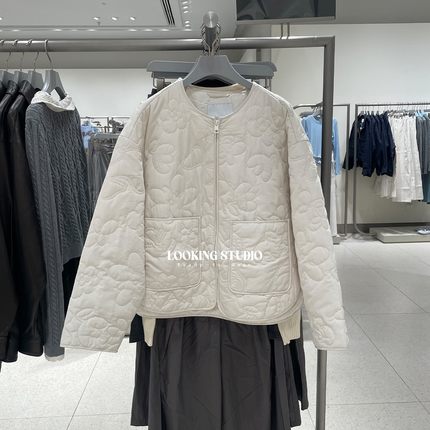 UR&DC2025秋季新款流光风休闲绗缝花朵压线拉链圆领棉服外套女薄