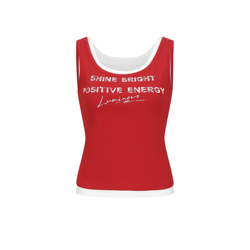 UR&DC2026春季新款潮流休闲撞色明线字母印花红色背心女短款上衣