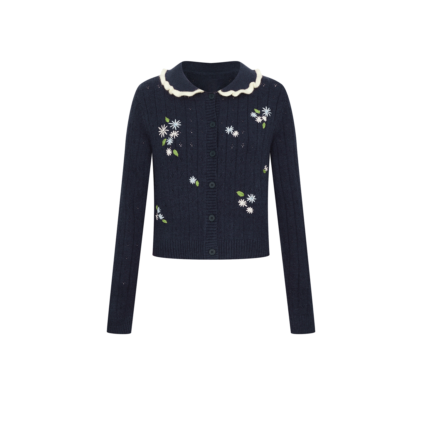 UR&DC2025秋季新款法式高级感复古学院风花朵图案针织开衫女上衣