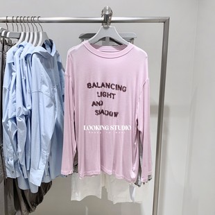 UR&DC2025秋季新款宽松设计感创意字母印花宽松薄款圆领长袖T恤女