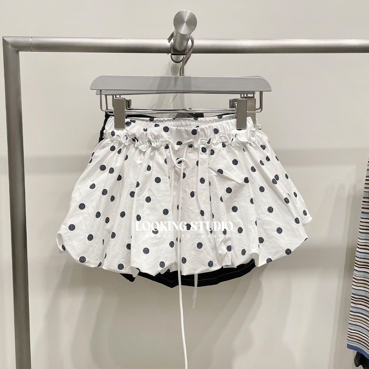 UR&DC2025夏季新款甜美俏皮撞色印花短款花苞裙半裙波点系带短裙