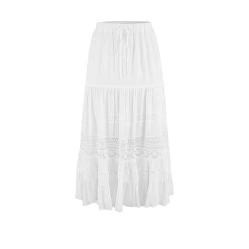 UR&DC2025春季新款法式气质拼接蕾丝松紧腰抽绳半身裙白色A字裙子