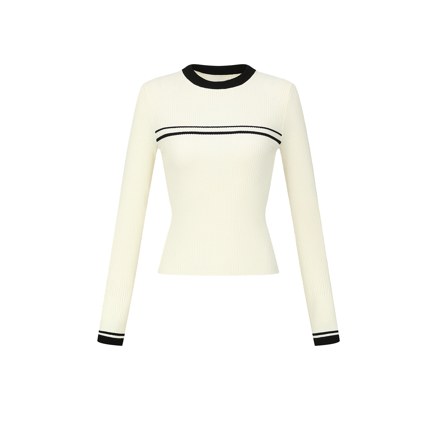 UR&DC2025秋季新款法式气质撞色条纹修身长袖针织衫女打底衫上衣