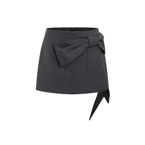 UR&DC2025夏季新款法式设计感格雷系蝴蝶结装饰超短款半裙女短裙