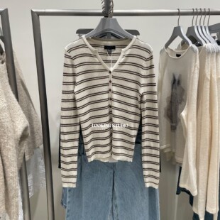 针织衫 UR&DC2026春季 长袖 通勤风休闲撞色条纹扣饰修身 女上衣 新款