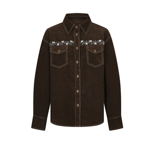 衬衫 复古棕色琥珀流光风灯芯绒刺绣休闲长袖 女 新款 UR&DC2026春季