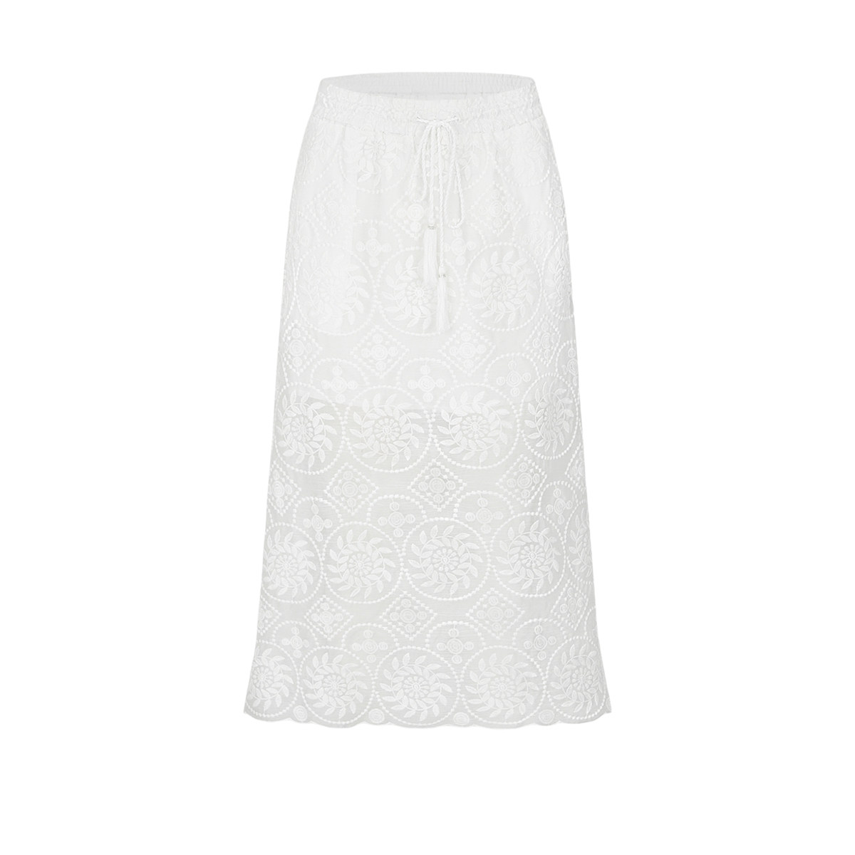 UR&DC2025春季新款法式气质高级感度假风刺绣图案白色抽绳半身裙