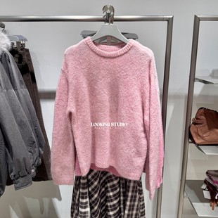 UR&DC2026春季新款休闲简约甜美减龄少女感粉色套头长袖针织衫女