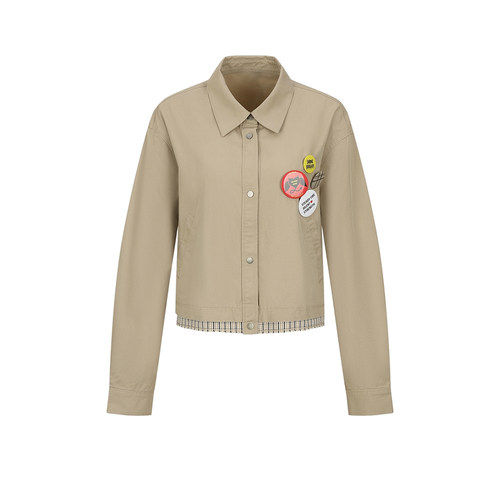 UR&DC2026春季新款休闲潮流格纹拼接撞色翻领开襟衬衫女短款上衣