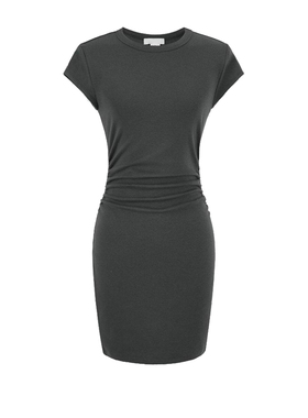 UR&DC2025夏季新款简约风气质捏褶修身显瘦圆领短袖连衣裙包臀裙