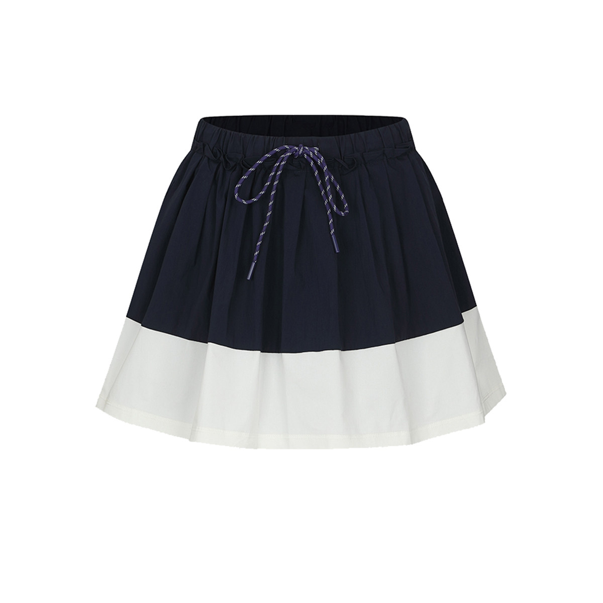 UR&DC2025夏季新款气质学院风松紧腰抽绳超短款撞色拼接半裙A字裙