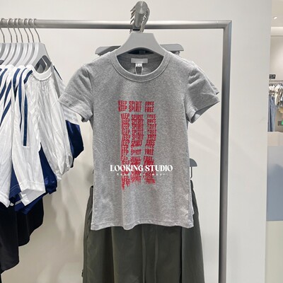 UR&DC2025夏季新款时尚休闲撞色字母印花修身圆领短袖T恤女短上衣