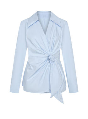 UR&DC2026春季新款法式气质设计感高级感收腰蓝色长袖衬衫女上衣