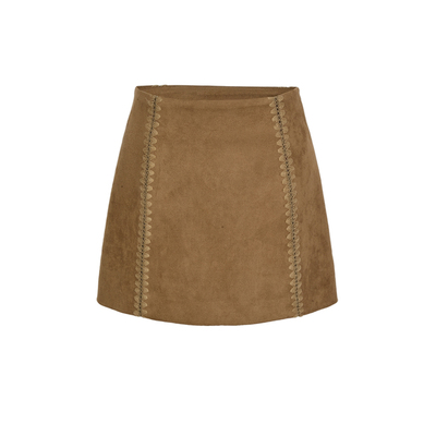 UR&DC2025夏季新款复古美拉德缝线新年战袍A字裙半裙麂皮棕色短裙