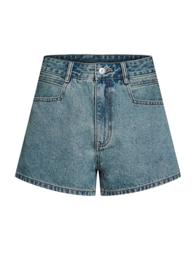 UR&DC2025夏季通勤风复古水洗休闲百搭蓝色牛仔短裤女薄款直筒裤