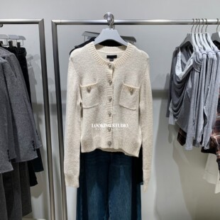 UR&DC2025冬季新款法式气质格雷系亮片纽扣长袖针织开衫女短外套