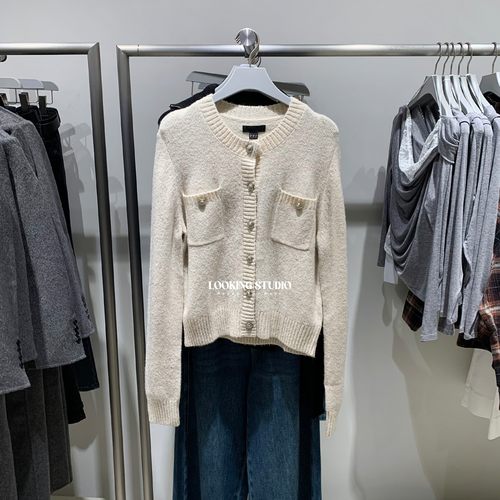 UR&DC2025冬季新款法式气质格雷系亮片纽扣长袖针织开衫女短外套