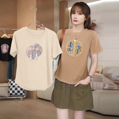 不规则设计感弧形下摆上衣 t恤女夏新款 单 两件纯棉遮肚显瘦短袖