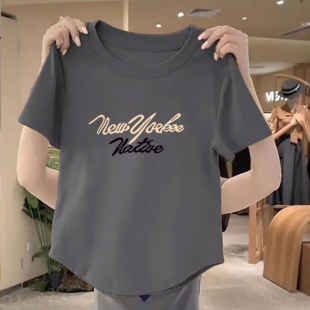 修身 小个子短袖 薄款 不规则遮肚子上衣夏季 小众纯棉体恤 t恤女短款