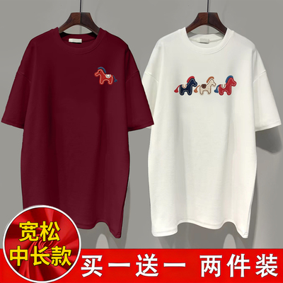 大码女装短袖女t恤夏季2026新款宽松显瘦印花圆领百搭慵懒风上衣