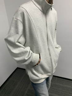 忍痛割爱价La chute 420g裁剪弯刀口袋拉链卫衣cleanfit雪花灰