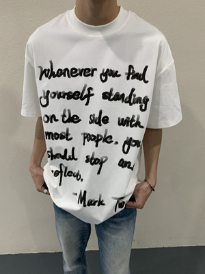 La chute 马克吐温名言字母白色科技杜邦SORONA小领口休闲宽松T