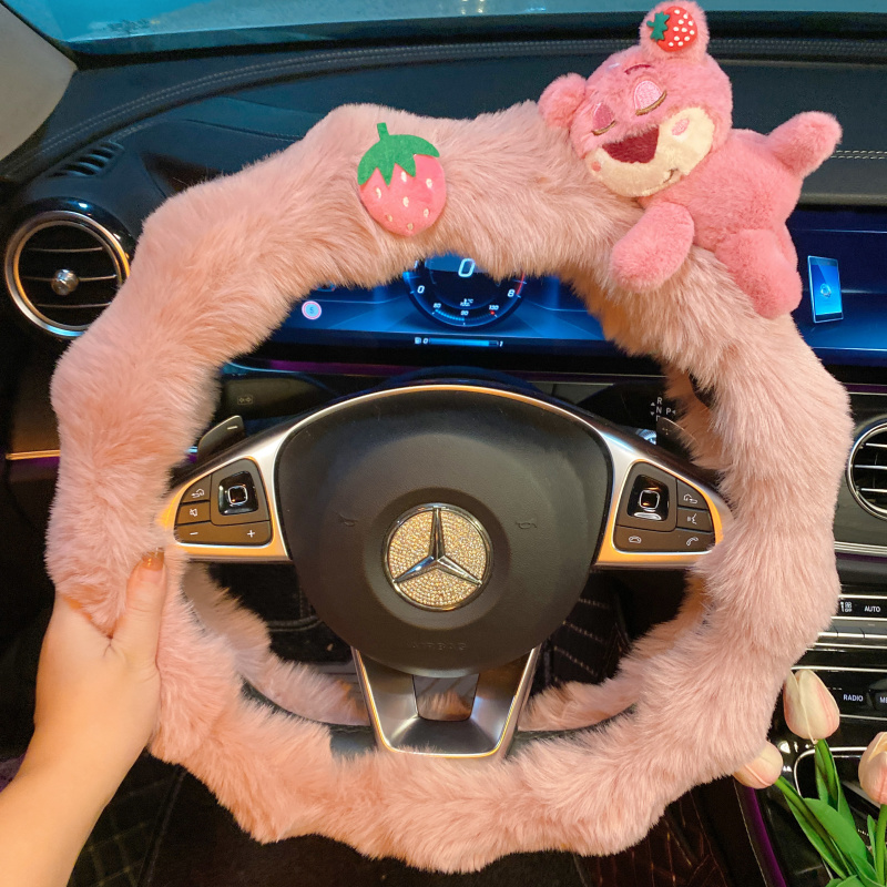 汽车方向盘套女神款高级感冬天可爱保暖装饰毛毛加热防滑车载把套