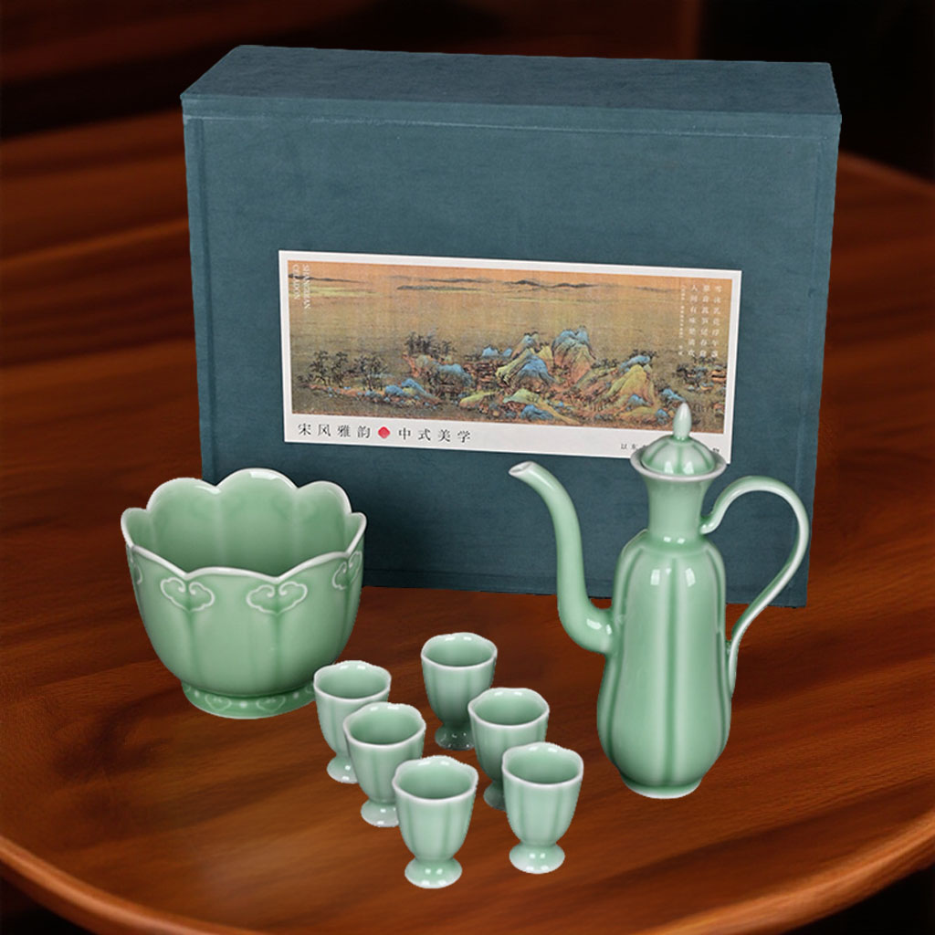 精品青瓷宋韵酒壶酒杯酒具套装