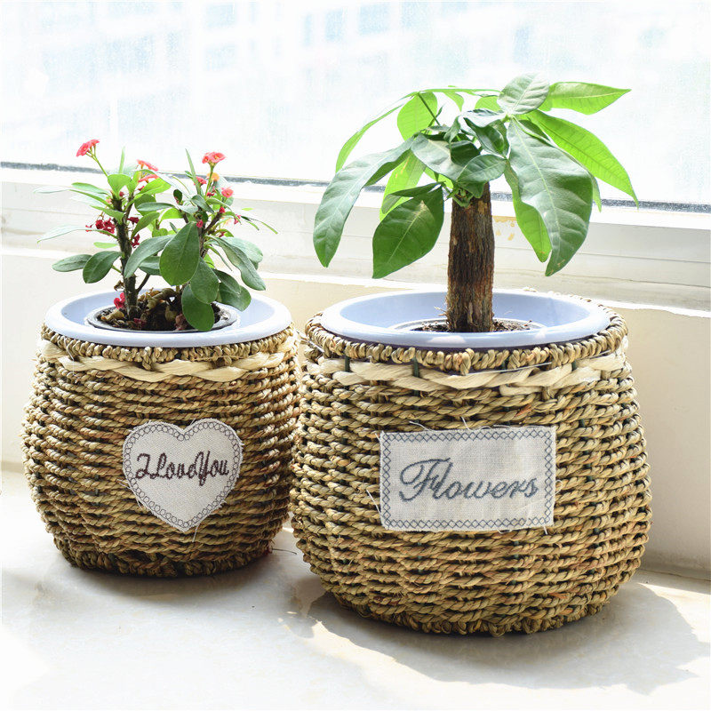 创意草编藤编花盆手工编织花篮柳编插花绿萝多肉绿植花器家居摆件,家居饰品,花篮,淘宝优惠券,粉丝福利购,淘宝优惠卷