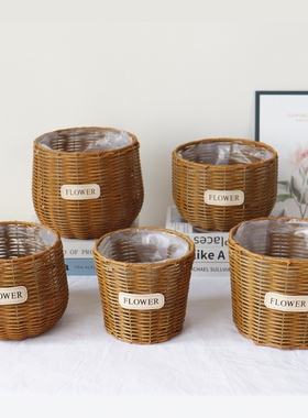 仿藤编织花盆草编花篮田园手工创意插花绿萝多肉蝴蝶兰装饰摆件