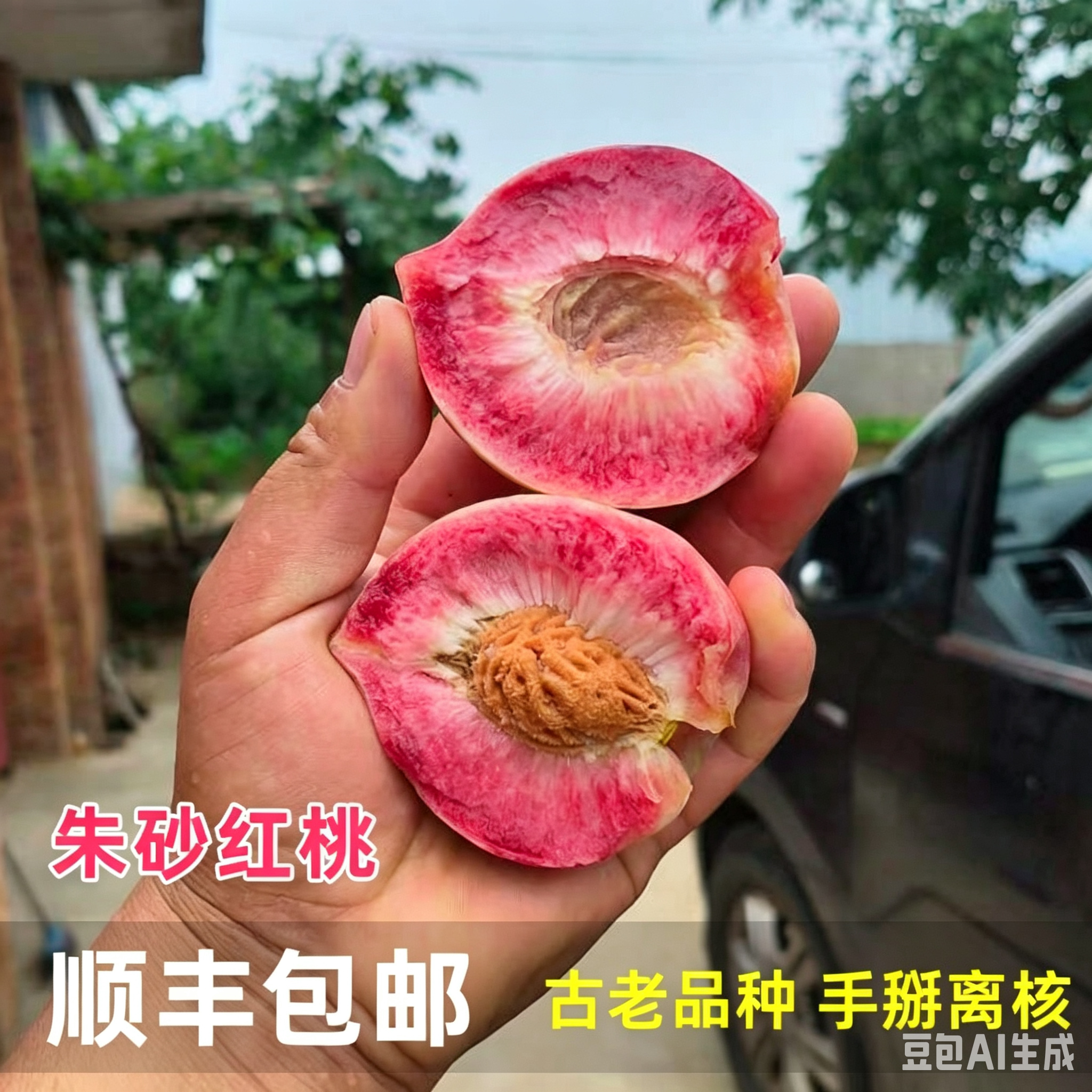 晚熟正宗泌阳县马谷田镇朱砂红桃新鲜紫英桃毛桃孕妇水果 - 实物图