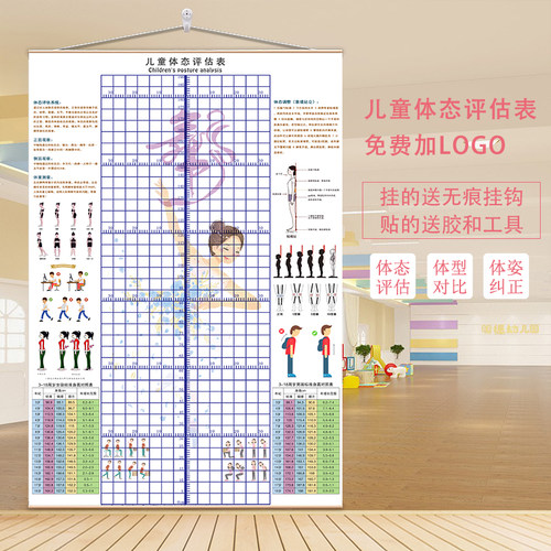 儿童体态评估表舞蹈模特跆拳道培训少儿体测网格身高站姿纠正墙图