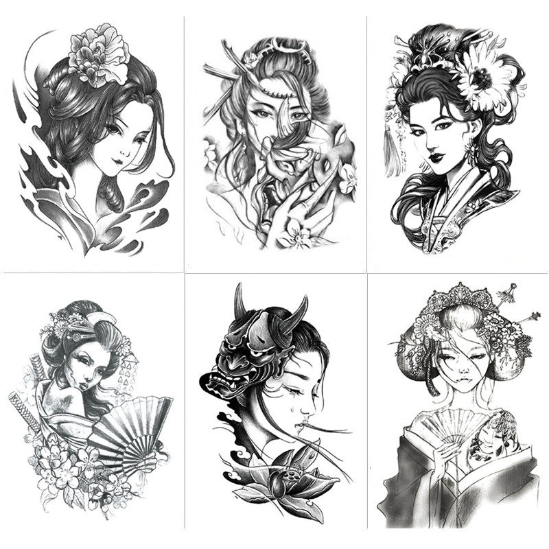 落泪艺妓浮世绘日式纹身贴纸防水男女持久仿真刺青半臂大图水贴画