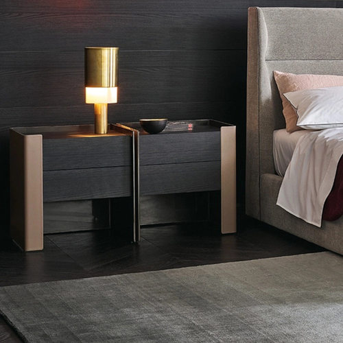 意式极简poliform马鞍皮设计师床头柜卧室大平层主卧实木储物柜