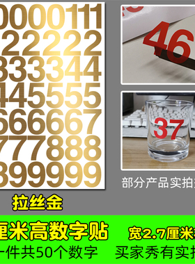 高4厘米防水数字贴纸pvc红色银色金色编组字镂空标记儿童编号4CM