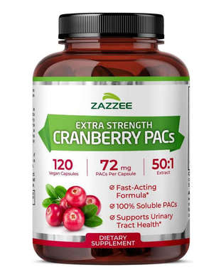 现货Zazzee Cranberry PACs 72毫克2倍浓缩蔓越莓胶囊成人保健120