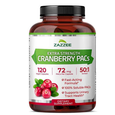 Zazzee Cranberry PACs 72毫克2倍强度浓缩蔓越莓胶囊成人保健120