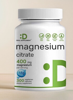 美国成人柠檬酸镁胶囊Magnesium Citrate 400mg300粒肌肉心脏消化